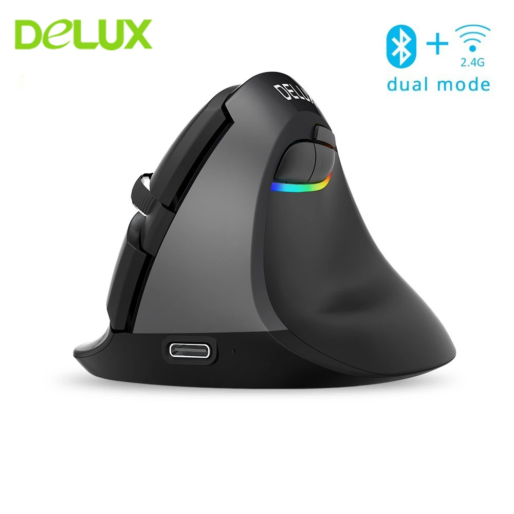 Вертикальная мышь Delux M618 Bluetooth 4 0 Беспроводной 2 4G Мышь Перезаряжаемые