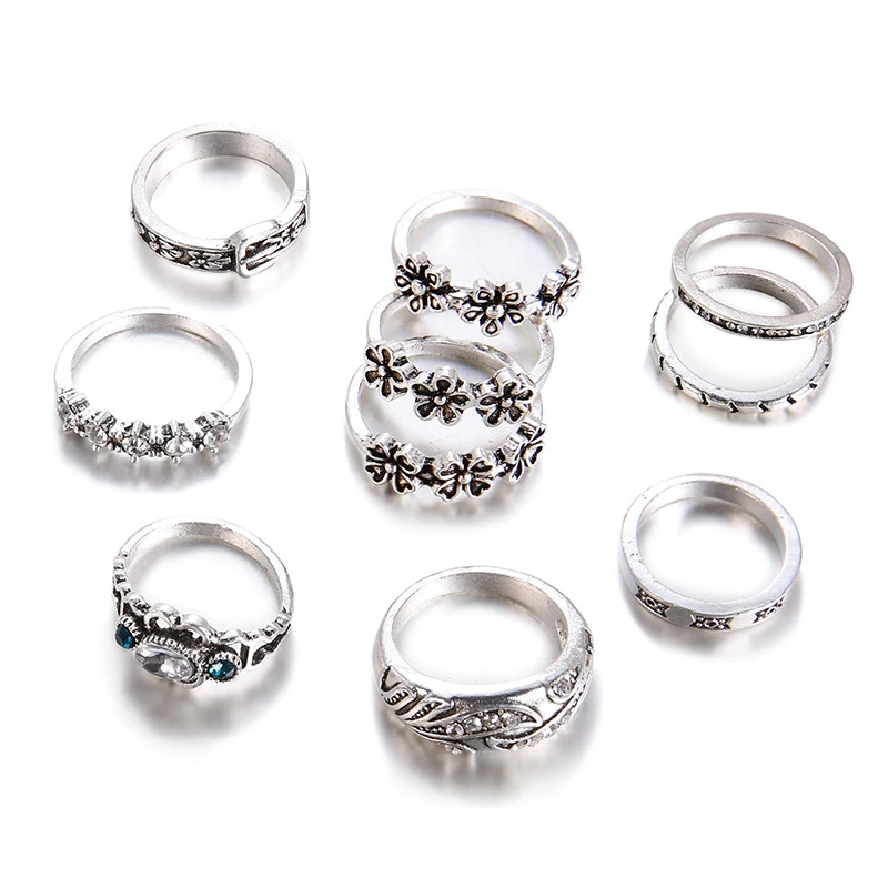 Кольца с резьбой в стиле бохо-штабелируемые винтажные цветочные шарнирными