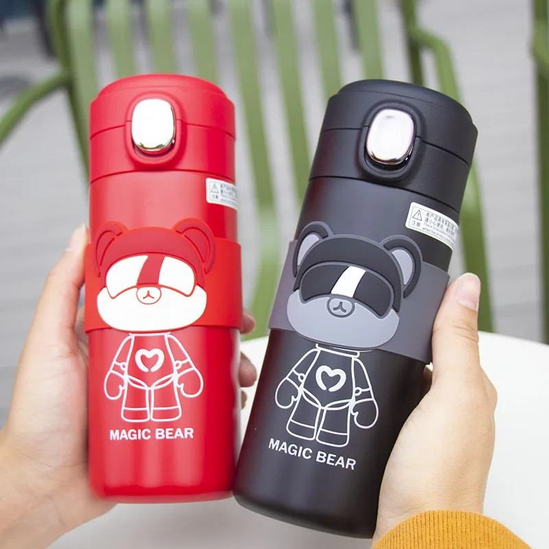 

350ml cartoon stainless steel with silicone sleeve portable leisure sports thermos children's gift cute bear tumbler thermos