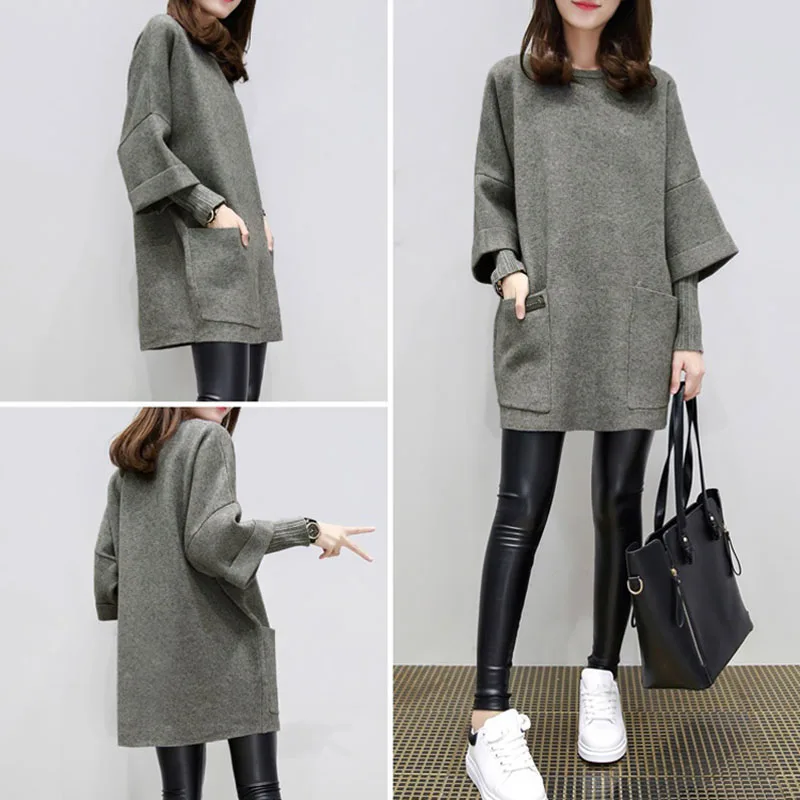 New Hot Women Fake Two Pieces Sweatershirt Winter Autumn Thick Tops Loose Pullover Plus Size YAA99 | Женская одежда
