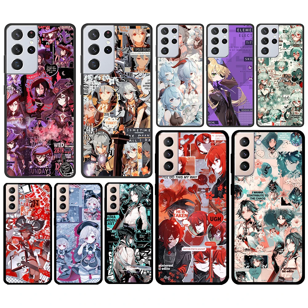 

Genshin Impact Cartoon for Samsung Galaxy S21 S20 FE Ultra Lite S10 S9 S8 S7 S6 Edge Plus Silicone Soft Black Phone Case