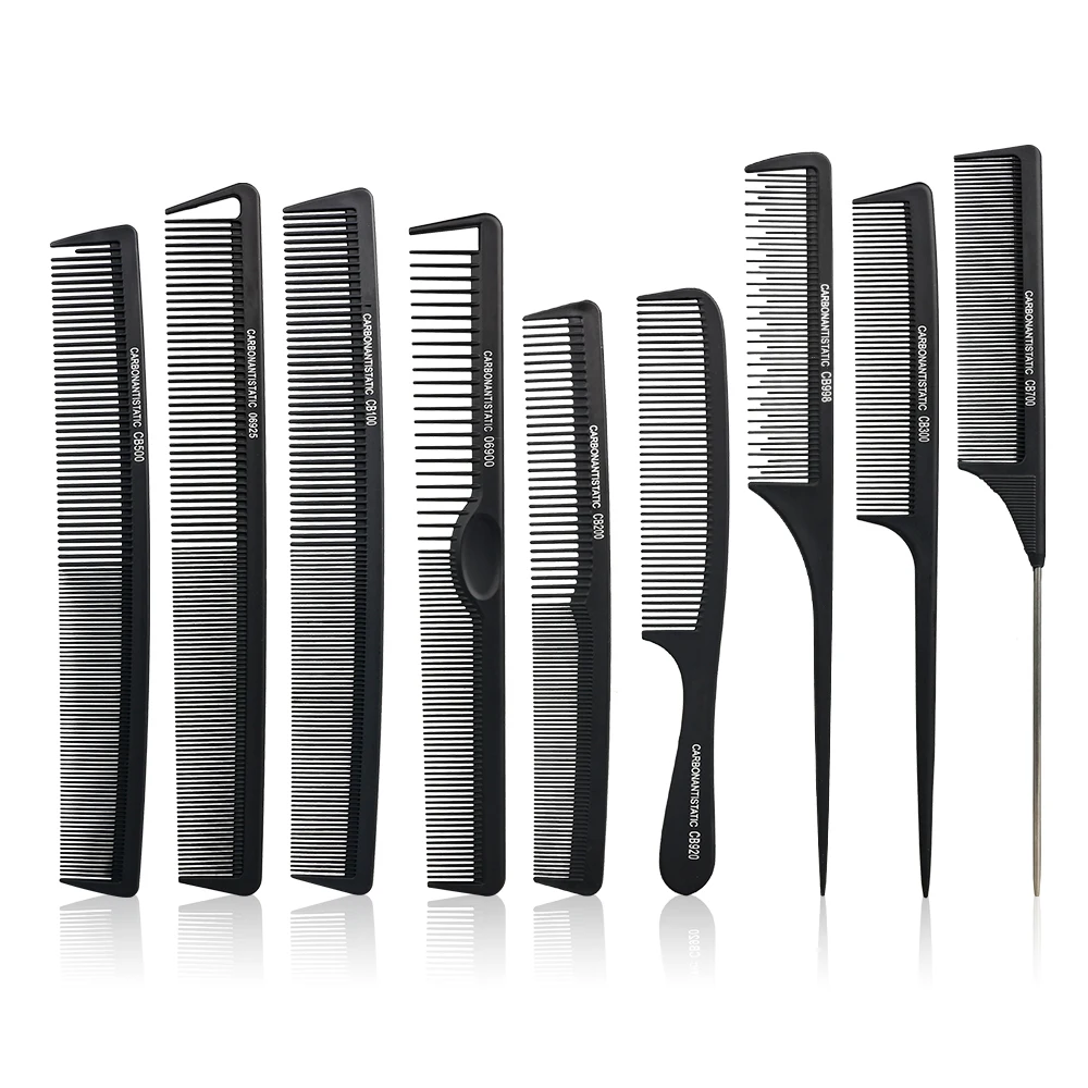 

9 Pcs Black Professional Hairdressing Comb Carbon Hair Comb Anti Static Hairdresser Barber Hair Cutting Comb Hair Styling Tools