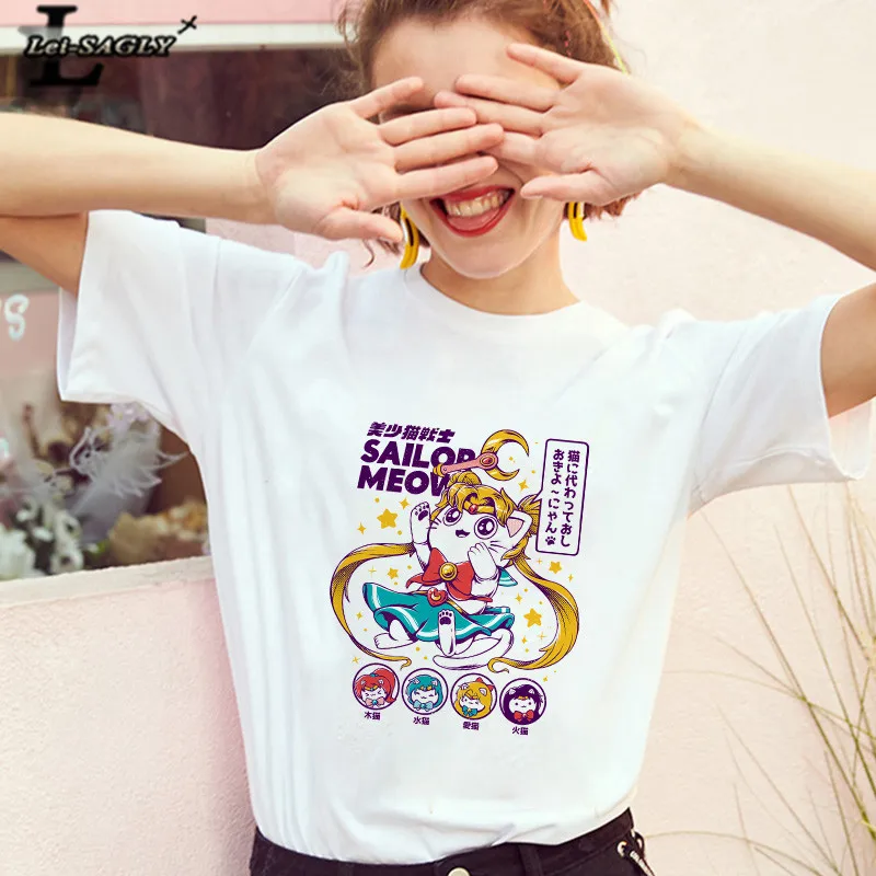 Lei SAGLY женская футболка с черепом и милым котом Harajuku женская готическая футболка с коротким рукавом kawaii Casaul футболка оверсайз Топы