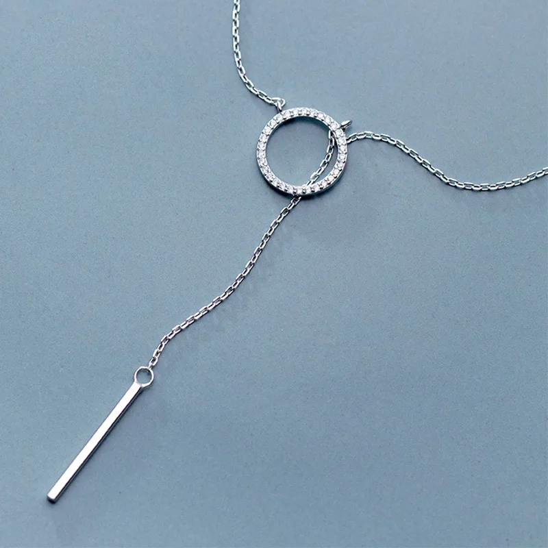 925 ювелирные изделия стерлингового серебра круг в полоску длинные ожерелья с