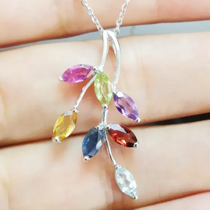 Ожерелье с подвеской в виде листьев драгоценного камня Бесплатная доставка