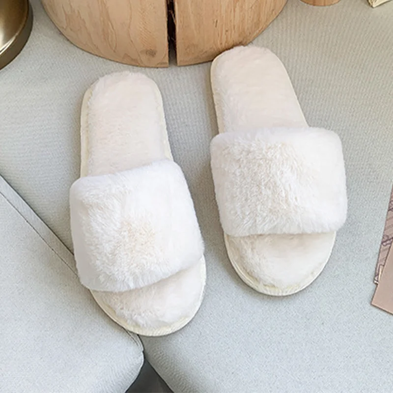 

Warm Fluffy Slippers Women Faux Fur Indoor Floor Female Soft Slipper Furry plush home house Flat Shoes Casual Fashion Footwear
