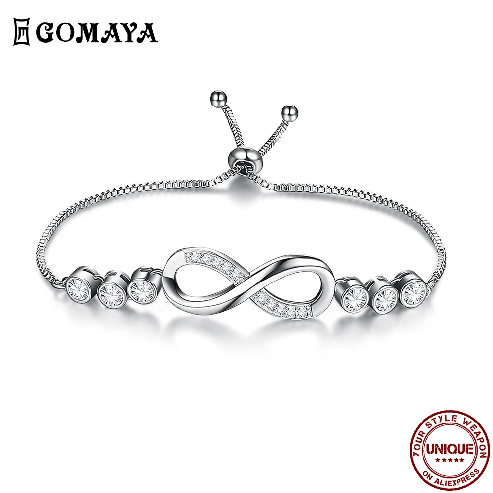 

GOMAYA Copper Bracelet For Women Adjustable Size Inlay Cubic Zirconia Trendy Bracelets Expression Lover Infinite Love Jewelry