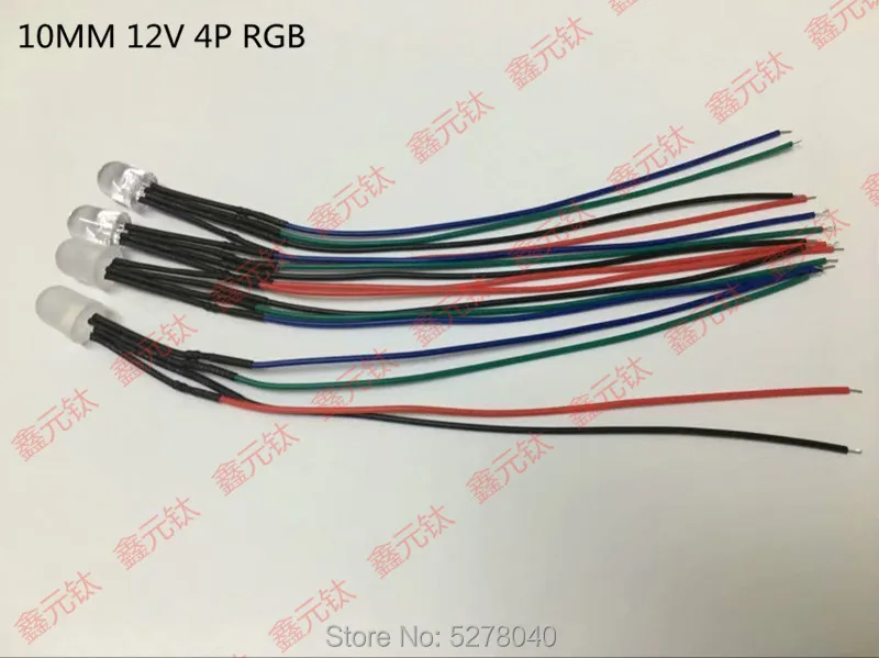 12 В RGB 4pin 4,8 мм/5 мм/10 мм светодиодный светильник lucency/vaporipic высокий светильник четыре линии анод/катод полноцветные лампы бусины 50 шт./лот
