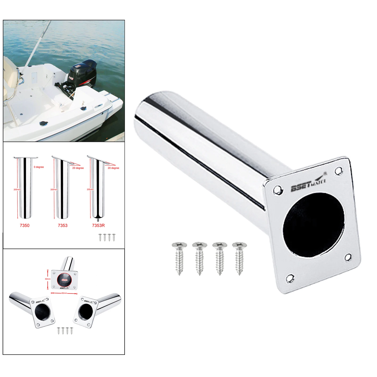 

Marine Boat Fishing Rod Holder Flush Mount Fishing Pole Rest Stand Rack 8inch, Stainless Steel