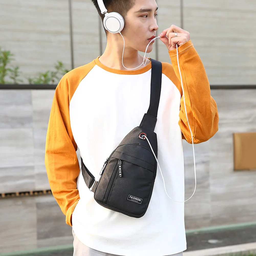 Нагрудная сумка мужская холщовая с USB-зарядкой 2020 |