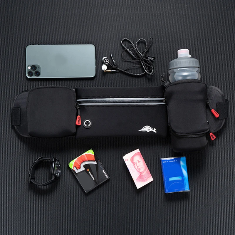 Running Belt Waist Pack With Foldable Water Bottle Holder Adjustable Elastic Strap Water Resistant Phone Holder Bag BHD2