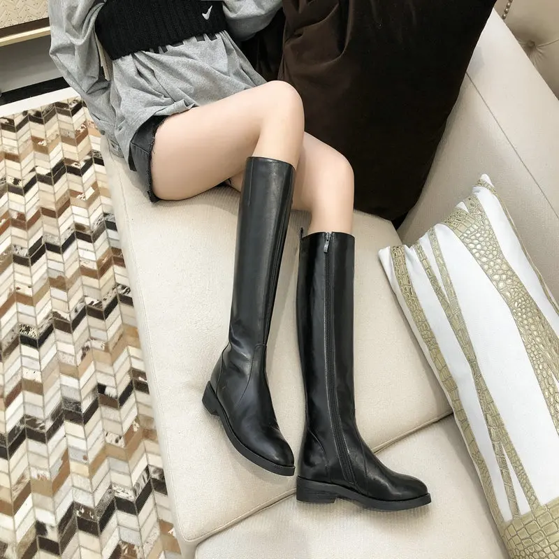 

New Knee High Boots Women Genuine Leather Party Night Club Chelsea Shoes Woman Calf Boots Autumn Winter Warm High Boots