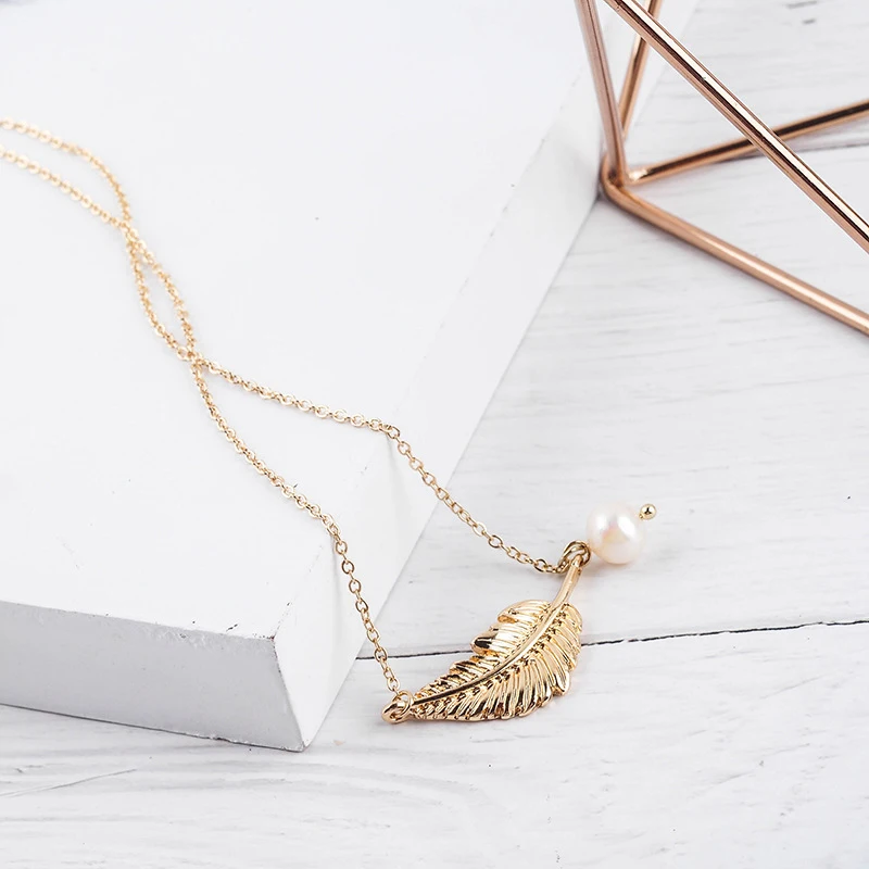 Богемное перо жемчужное ожерелье для женщин Очаровательная Золотая свадебная