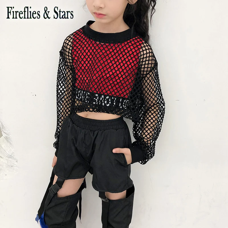 Укороченный топ для девочек на возраст от 4 до 14 лет Сетчатая футболка в стиле