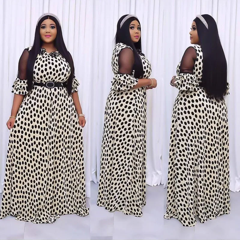 

African Maxi Dress For Women 2021 Summer New Sexy Party Dot Print Loose Long Dress Dashiki African Clothes Plus Size Robe Ladies