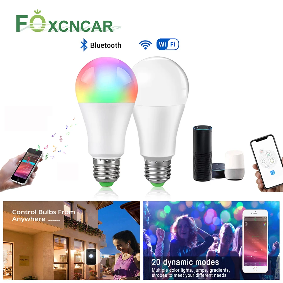 E27 Светодиодный светильник смарт-лампочка WIFI RGB 15 Вт Bluetooth приложение управление умная лампа светильник с регулируемой яркостью кухня под шкаф Домашний Светильник ing