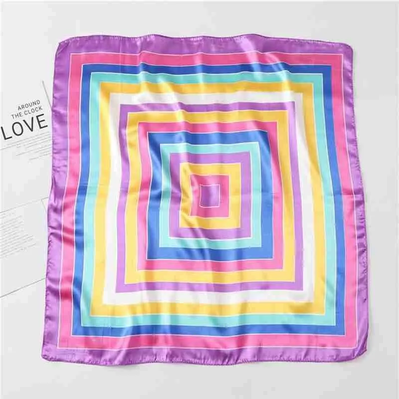 

Casual Striped Silk Scarf Candy Stripe Color Matching Stewardess Professional Wear Scarf 60cm Satin Artificial Silk Square Scarf