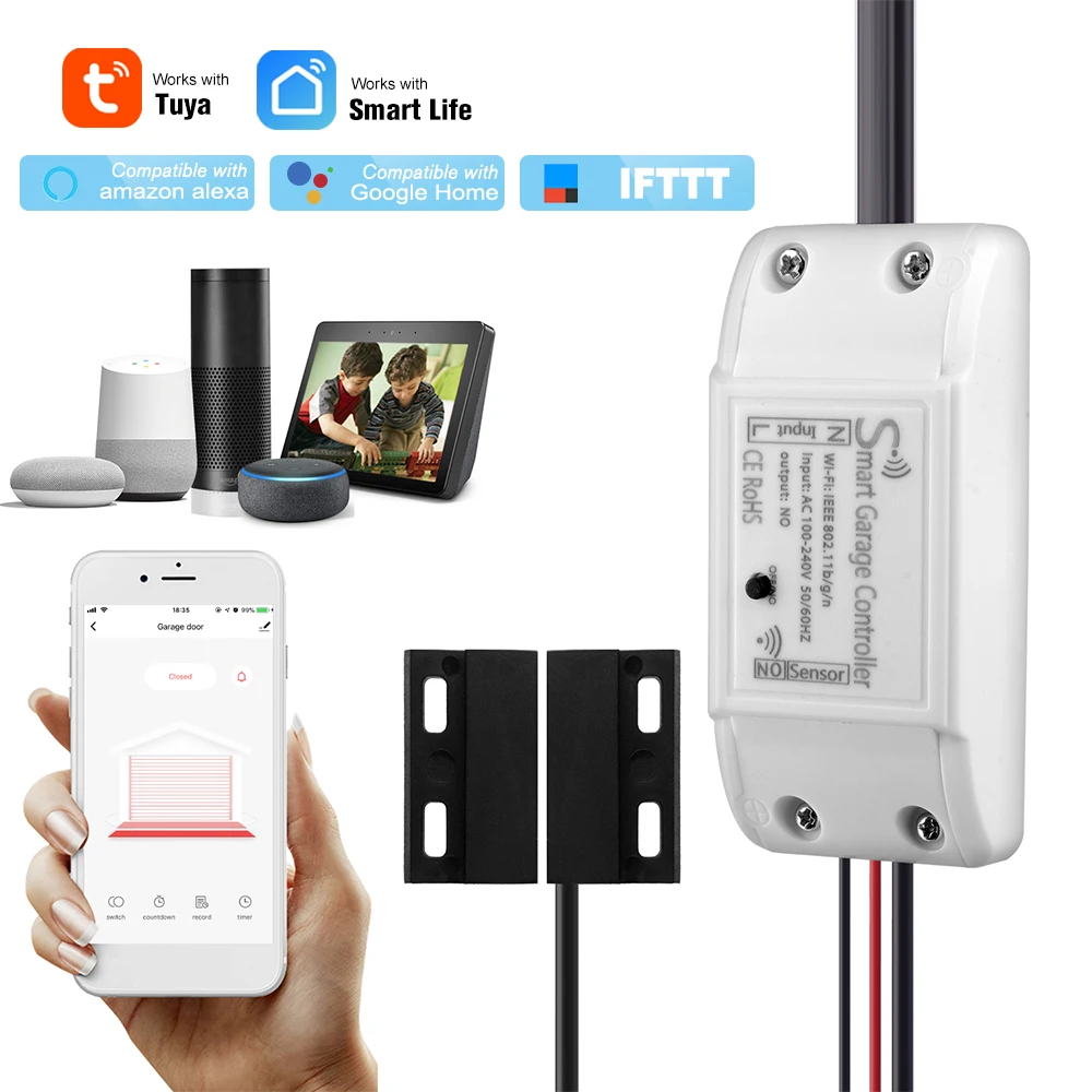 

WIFI Intelligent Garage Door Opener Controller Lift Switch APP Remote Control Switch Compatible with Amazon Alexa & Google Home