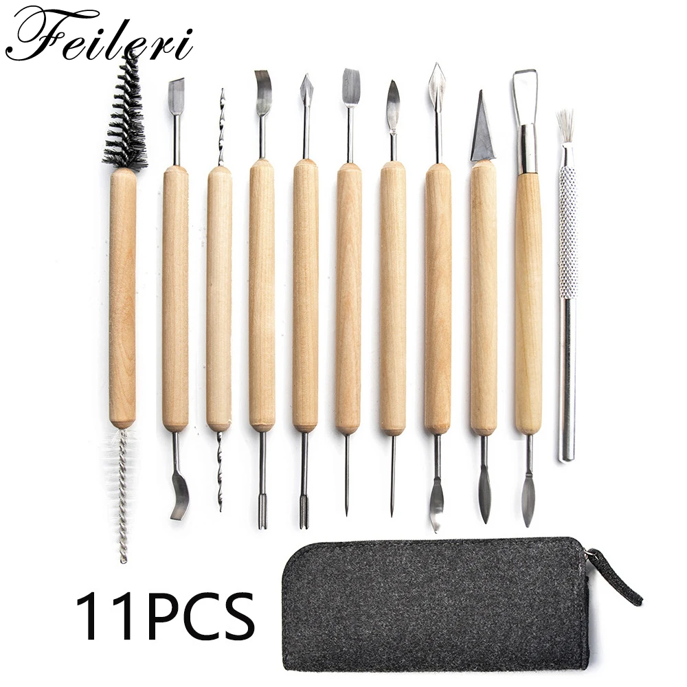 

11pcs/set Pottery Ceramic DIY Tools Sculpting Kit Sculpt Smoothing Wax Carving Polymer Clay Shapers Modeling Carved Sculpture