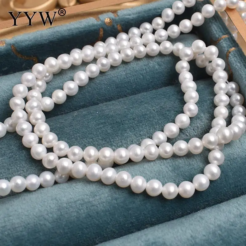 4-5mm Cultured Round Freshwater Pearl Beads Natural  Jewelry For DIY Or Handmade White Sold Per 14.96-15.35 Inch Strand