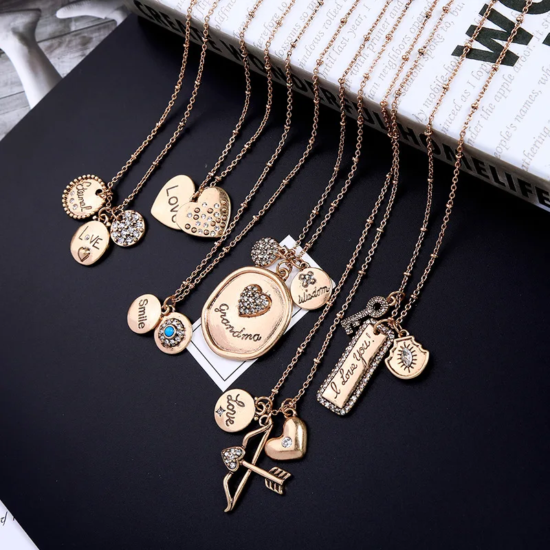 Ретро Старый в форме сердца горный хрусталь кулон свитер цепь Темперамент Мода