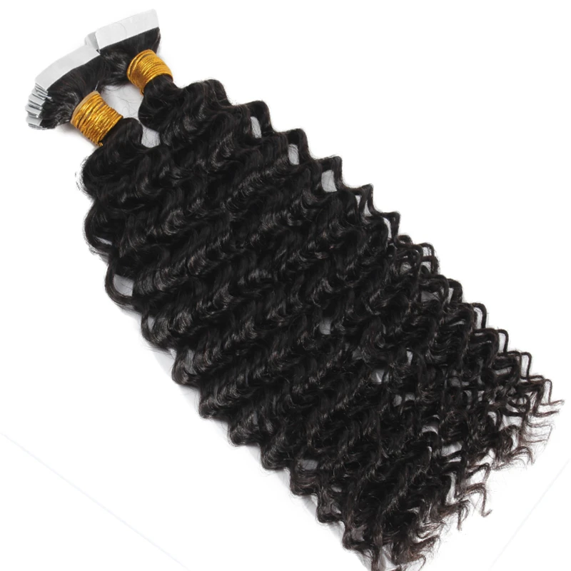 

Deep Wave Tape in Human Hair Extensions 100g 40pcs Machine Made Adhesive Tape Hair Extensions Brazilian Remy Hair Black Glue on