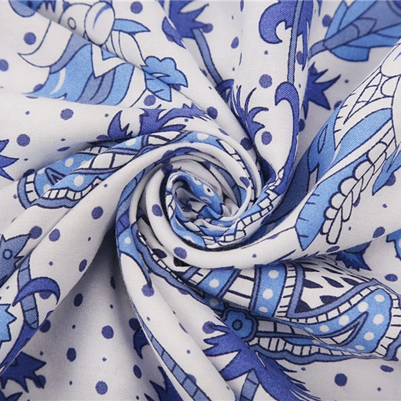 Повседневное Хлопковое платье миди женское синее шикарное длинное с пейсли в