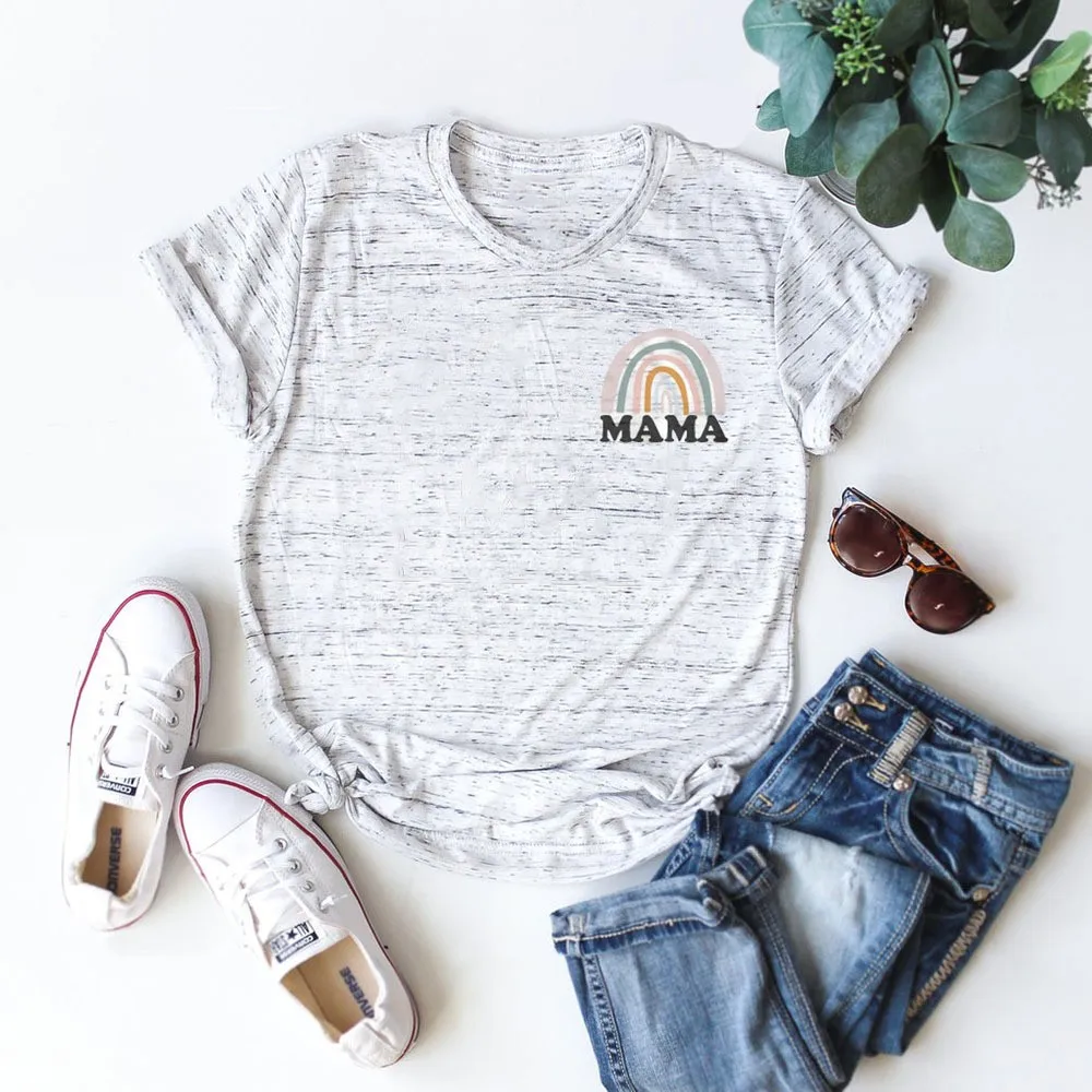 

Women T-shirt Short Sleeve O Neck Loose Girls T-shirt 2021Rainbow Mother's Day Tee Tops Short Sleeve Female Camisetas Mujer