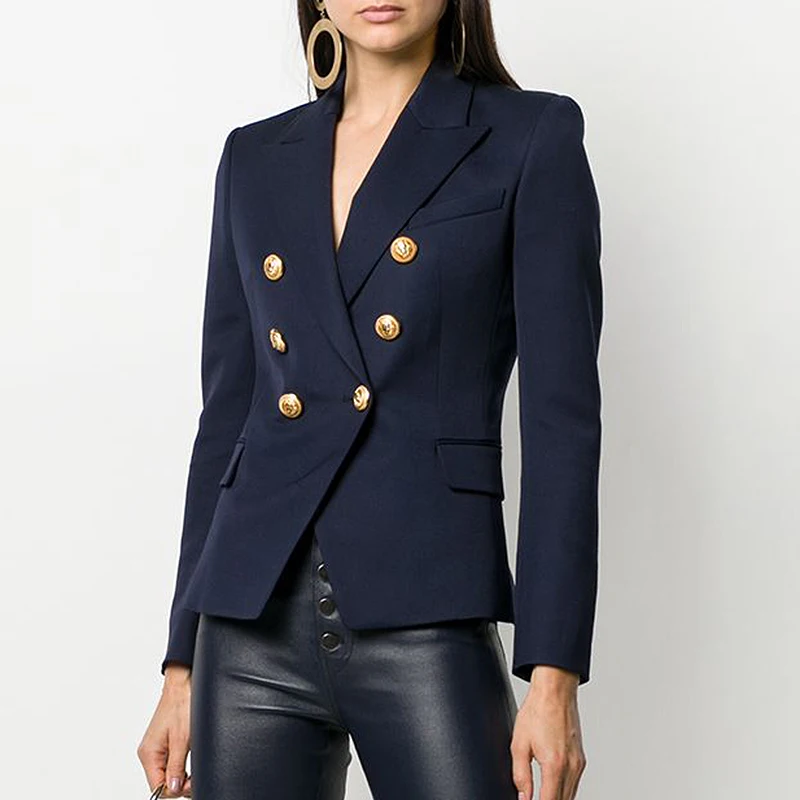 HIGH QUALITY New Fashion 2021 Designer Blazer Jacket Women's Metal Lion Buttons Double Breasted Blazer Outer Coat Size S-XXXL