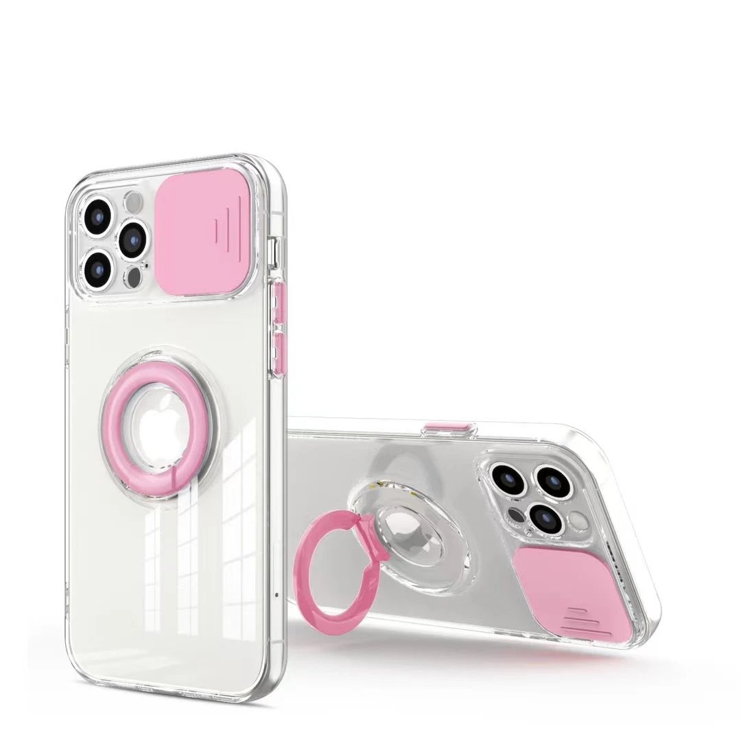 

Push Window Bracket Phone Case For iphone 13 11 12 Pro XS XR 8 7 SE2020 Transparent Protective Cover With Lens Protection Slider