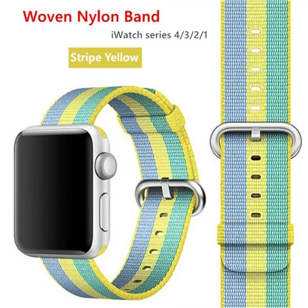 stripe yellow Нейлоновый ремешок для apple watch band 42 мм 38 мм iWatch 4 Band 44 мм 40 мм браслет ремень Спортивная петля ремешок для apple watch 4 3 2 1 - Цвет ремешка: stripe yellow
