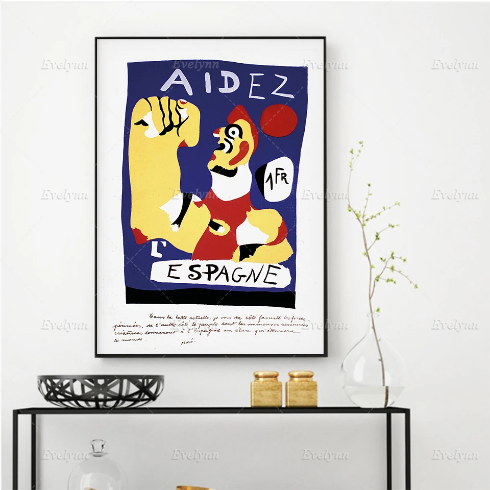 

Joan Miro Aidez L'Espagne, Help Spain,Surrealism Poster,Museum Print, Abstract Art,Mid Century Modern Wall Art Canvas,Home Decor