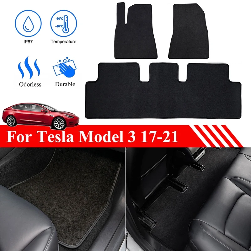 

Car Foot Mat, For Tesla Model 3 2017-2021 Front Rear Foot Pad Mute Non-Slip Wear-Resistant Velvet Floor Mat