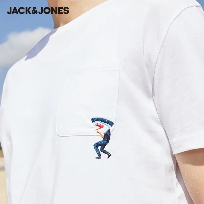 JackJones Для мужчин's 100% хлопок круглый вырез с вышивкой втулки локтя ФУТБОЛКА |