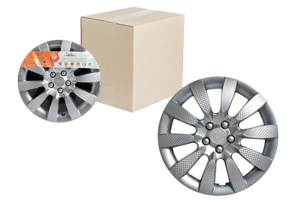 Колпаки колесные 13&quot &quotТорнадо&quot серебристый карбон компл. 2 шт. AIRLINE AWCC 13