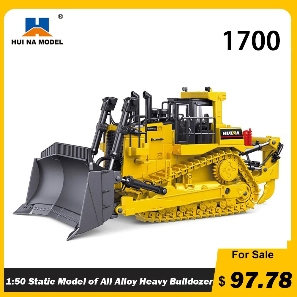 

1:50 Huina 1700 Alloy Diecast Crawler Bulldozer Forklift Model Tracked Engineering Car Collection Metal Toys