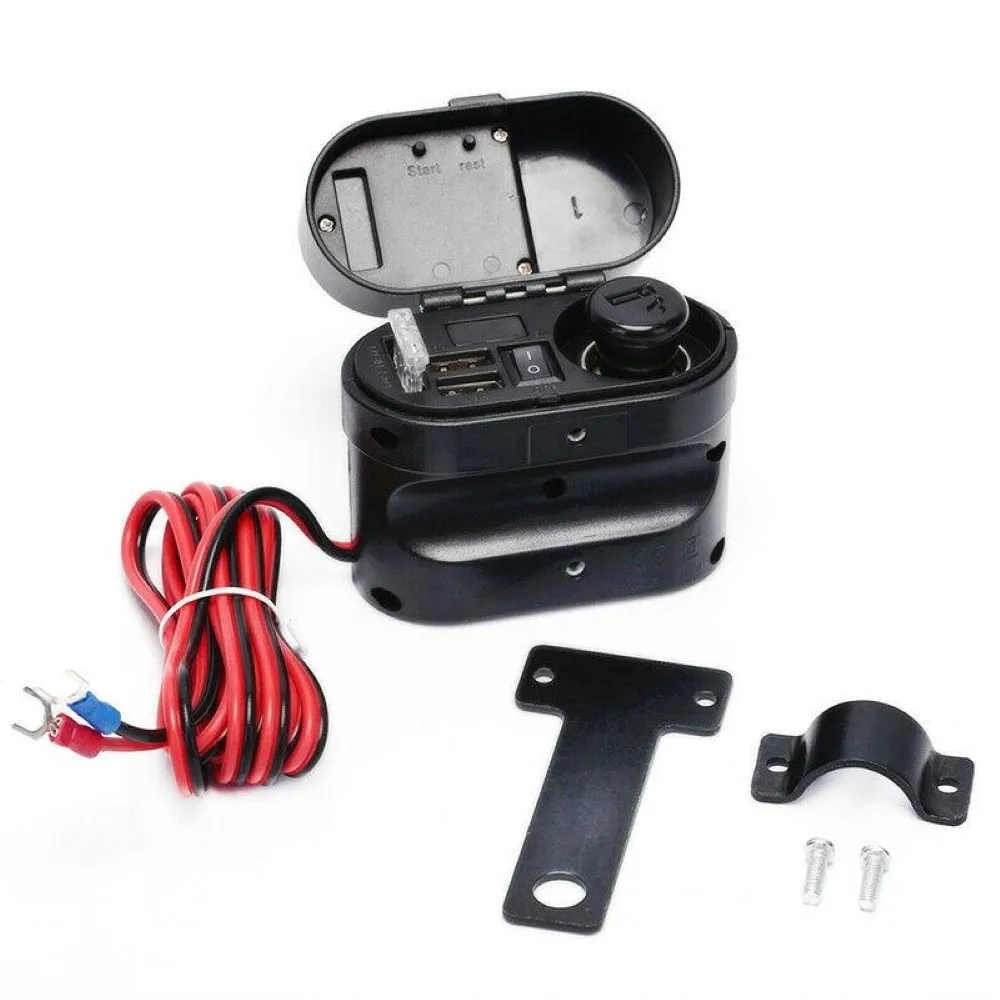 

Motorcycle Dual USB Charger Waterproof 12V-24V Power Outlet Handlebar Mount Charger with Electronic Clock Voltmeter