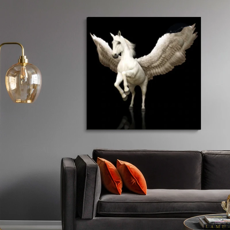 Картины на холсте с изображением белых крылатых лошадей без рамки | Дом и сад