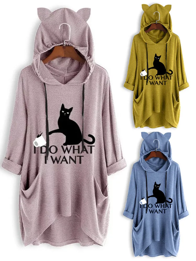 Женская длинная футболка на каждый день специальный принт кошачьи ушки дизайн с