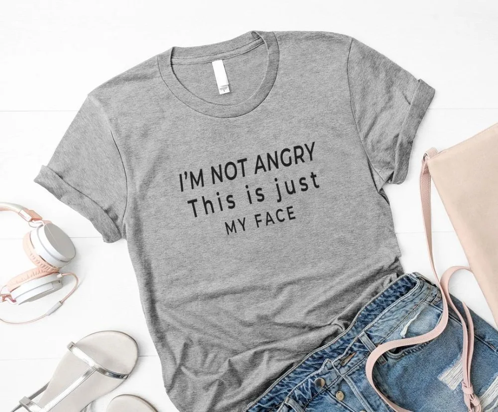 I'm not angry this is just my face женская футболка с надписью хлопковая Повседневная