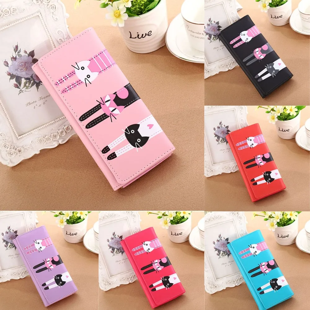 Aelicy кошка мультфильм женские кошельки длинный стиль многофункциональный