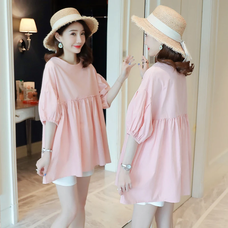 

7202# Sweet Summer Cotton Maternity Blouse Large Size Loose Tunic Clothes for Pregnant Women Pregnancy Shirt Tops + Shorts Suits