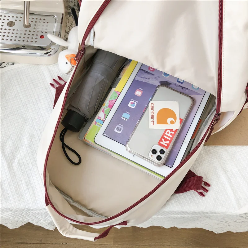 

2021 Kawaii Multi-pocket Women Backpack Female Fashion Waterproof Nylon Insert Buckle Schoolbag Transparent for Girl Book Bag