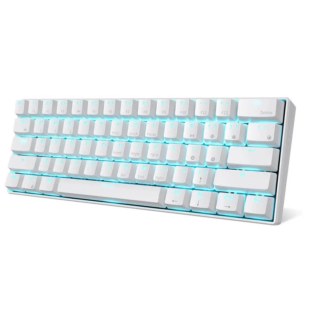 

2022 RK61 Mini Mechanical Keyboard Blue Backlight 61 Key BT Dual Mode Keyboard for Gamer Phone/Tablet White with Gateron Red