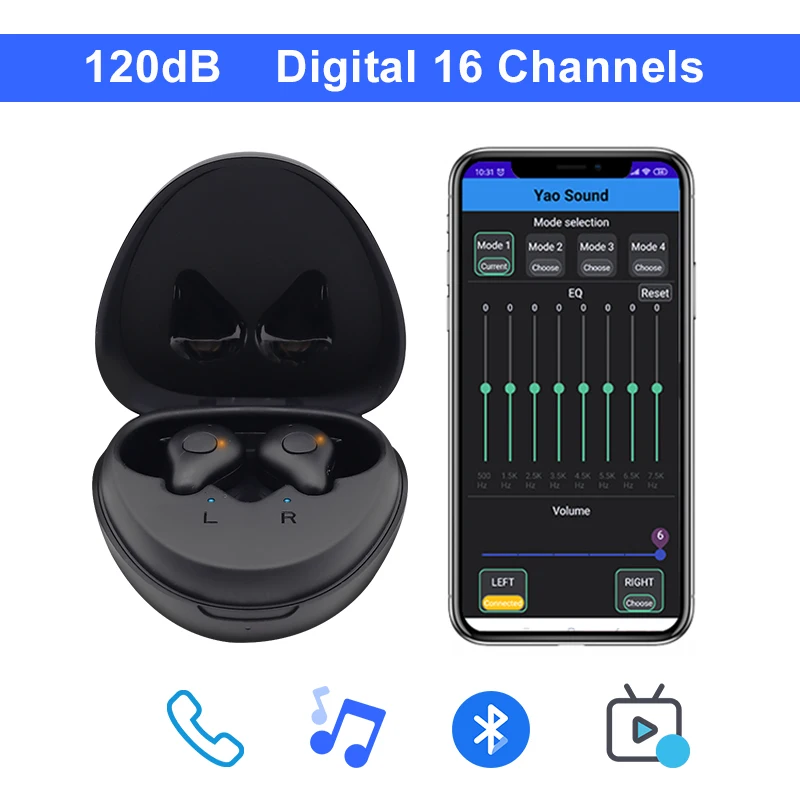 Цифровой 16-канальный слуховой аппарат 120 дБ Bluetooth перезаряжаемый с управлением