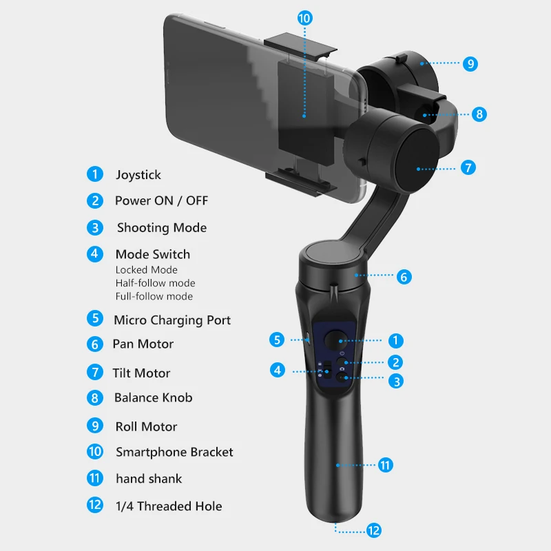 

3 Axis gimbal Handheld stabilizer cellphone Video Record Smartphone Gimbal For Action Camera phone