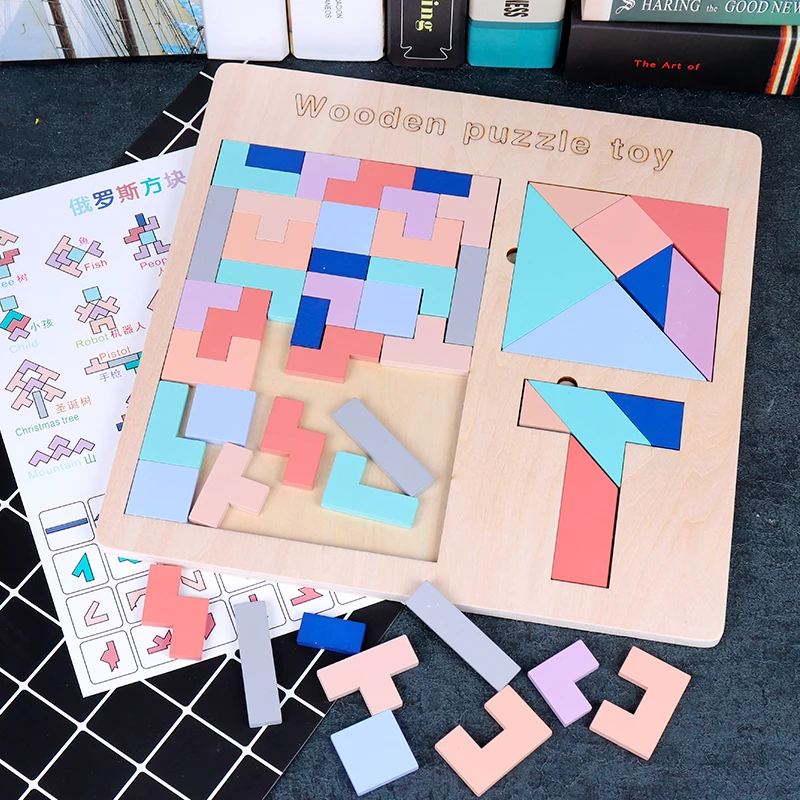

Montessori 3 in 1 Puzzle Wooden Tangram Children Intellectual Educational Math Toys Game 3D Puzzle Blocks for Kid Christmas Gift