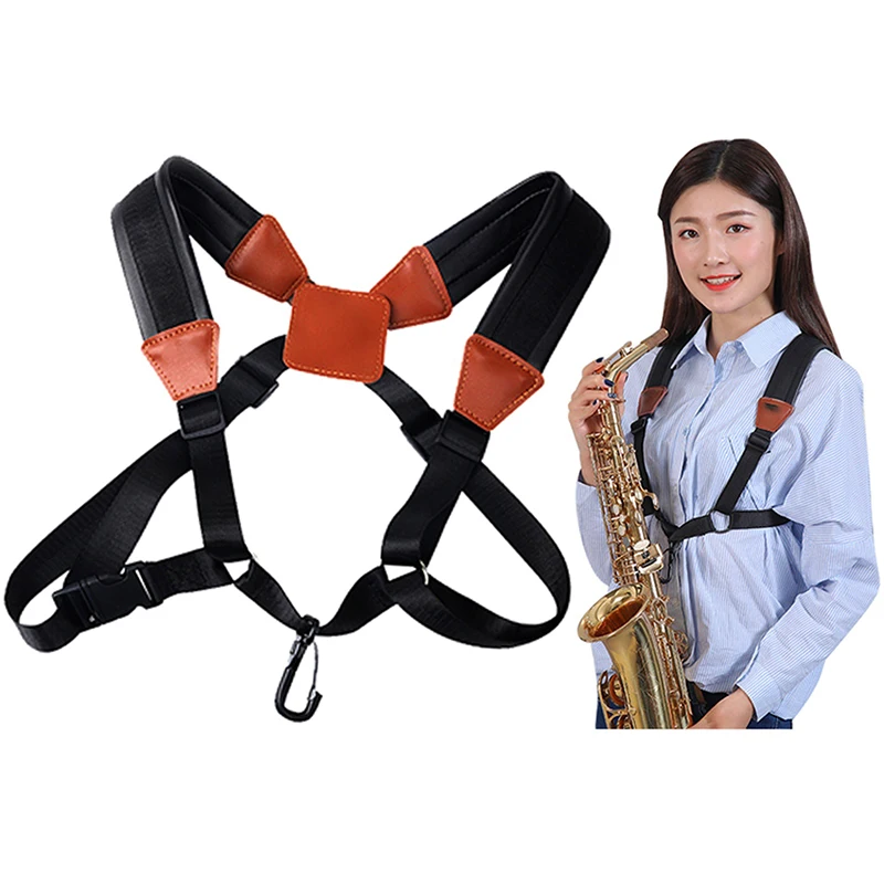

Adult Child Soft Sax Strap Leather Double Shoulder Saxophone Straps & Steel Hook New