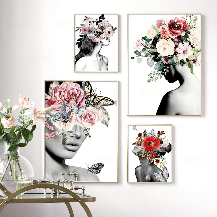 

Abstract Girl Flower Fashion Figure Wall Art Canvas Painting Nordic Posters And Prints Wall Pictures For Living Room Decor