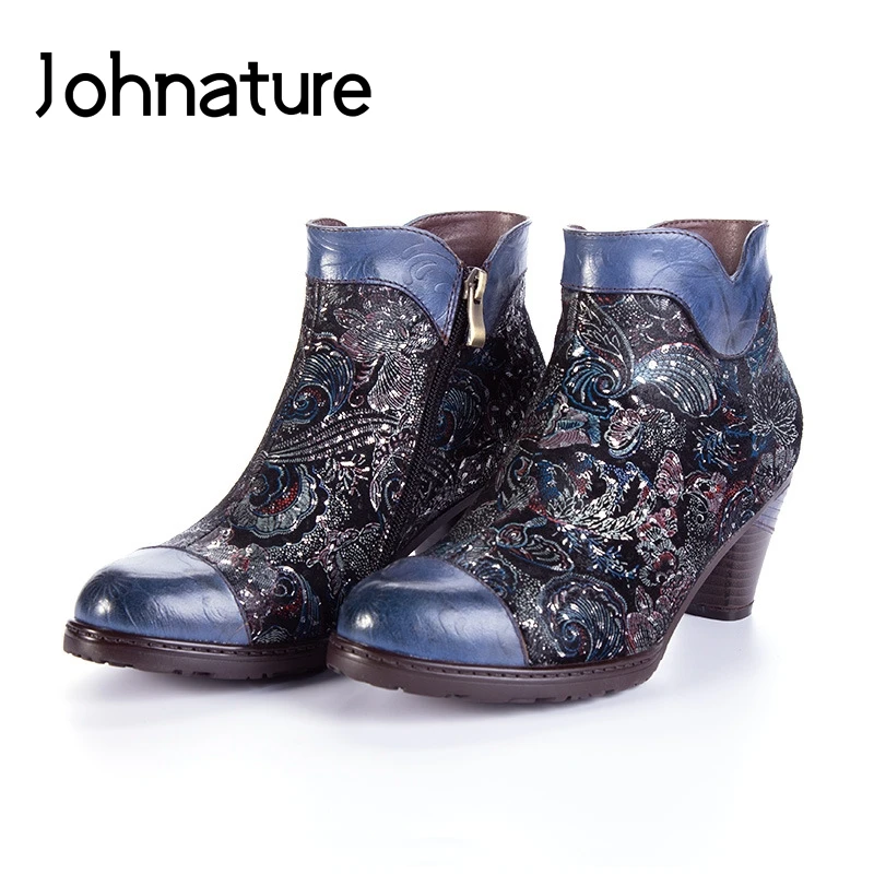 Женские ботильоны на платформе Johnature из натуральной кожи с тиснением молнии